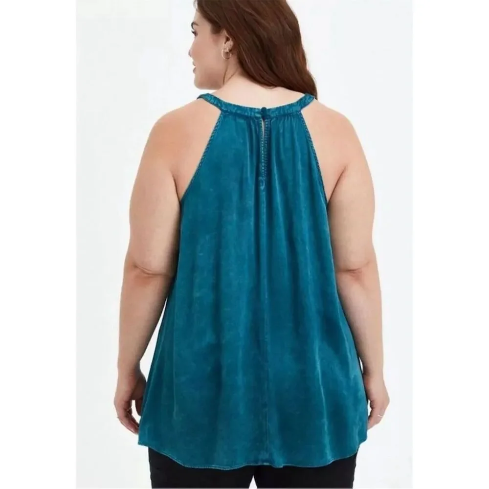 Torrid Women's Plus Teal Halter Pleat Tank Top Sleeveless Casual Blue Size 2X - Picture 2 of 4